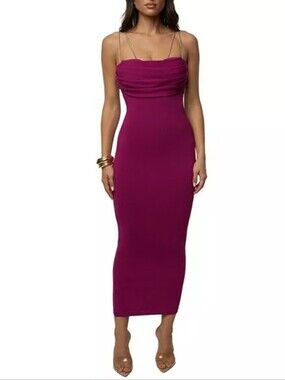 JLUXLABEL Pink La Lune Drape Midi Dress Women’s Sz Small NWT